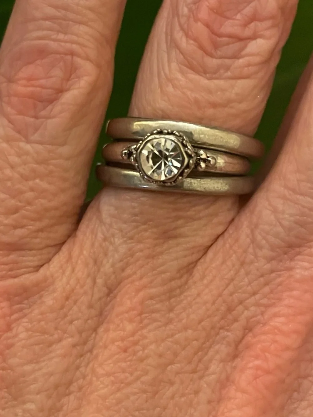Stacking Ring Set with Filigree Solitaire with Clear Stone Sizes 6, 6.5, 7.5